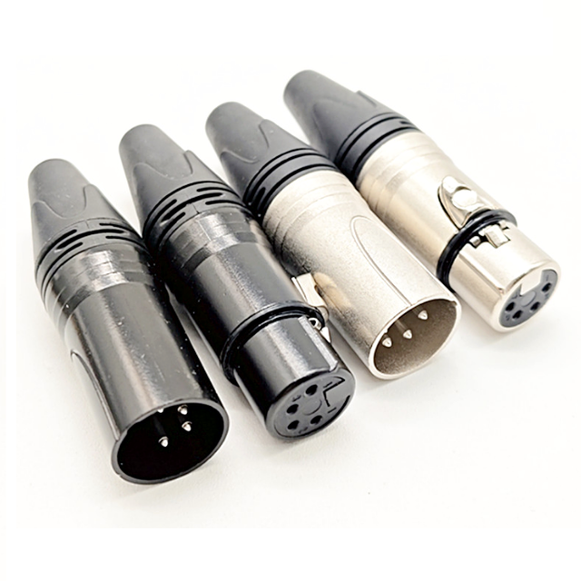 New Design Silver and Black Nickel Plated 4-Pin XLR Male Plug and 4 Pins XLR Female Jack Connector
