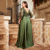 Robe de soirée longue en satin à col en V et manches longues avec paillettes, coupe ajustée, pour femmes grandes tailles, nouvelle collection, idéale pour les banquets d'été