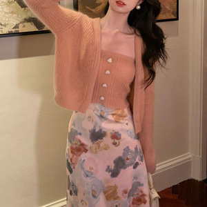 2025 Spring Women Long Sleeve Sweater <strong>Cardigan</strong> and Soft Sexy Short Singlet Sweater Top <strong>Twin</strong> <strong>Set</strong> - Product Image 5