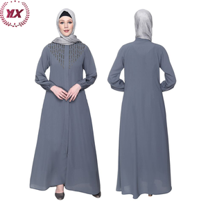 Mode moderne Robe musulmane femmes arabes <span class=keywords><strong>à</strong></span> manches longues Kaftan Flashy perles métalliques broderie gris Abaya - Product Image 1