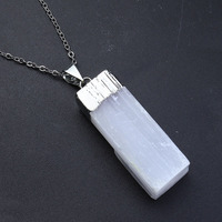 Pendentif rectangulaire en sélénite blanche naturelle du Maroc, chaîne en argent doré, collier, bijoux énergétiques en cristal de guérison