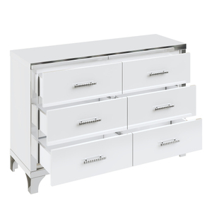 Elegant High Gloss Dresser with Metal Handle,Mirrored Storage Cabinet with <b>6</b> <b>Drawers</b> for Bedroom,Living Room,White - Product Image 5