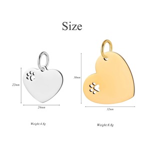Mirror Polished 18K Gold Plated Stainless Steel Romantic <b>Pet</b> Paw Charms Hollow Paw Heart <b>Blank</b> ID Pendant DIY Jewelry Making - Product Image 2