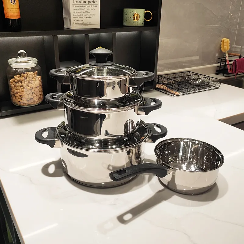 LFGB 4PCS Wholesale Kitchen Utensils Cooking Pot Bakelite Handle Casseroles Set 304 Stainless Steel Cookware Sets