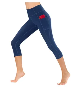 Celana Capri Fitness Yoga Kustom 2023 Legging Olahraga Ketat Kebugaran dengan Legging Yoga Pinggang Tinggi Wanita Saku