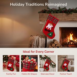 Grand chaussette de Noël FX avec motifs Père Noël, Bonhomme de neige et Renne, sac cadeau de Noël, ornement suspendu pour cheminée, pour la décoration de Noël à la maison - Product Image 3