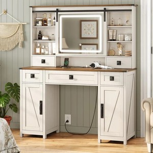 Bureau de table de maquillage <span class=keywords><strong>rustique</strong></span> avec lumière LED et <span class=keywords><strong>coiffeuse</strong></span> à tiroir avec miroir pour meubles de maison de chambre à coucher - Product Image 1