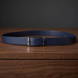 Cinturón Formal de Cuero Vacuno Azul Marino para Hombre con Hebilla Rectangular Plateada, Diseño de Moldeo de una Sola Pieza Duradero - Product Image 3