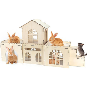 Ahşap Tavşan Kalesi S-Küçük Boy, Geniş ve Nefes Alabilen İç Mekan Tavşanları, Hamsterler ve Gine Domuzları için Gizli Yuvalı Evcil Hayvan Yatağı - Product Image 1