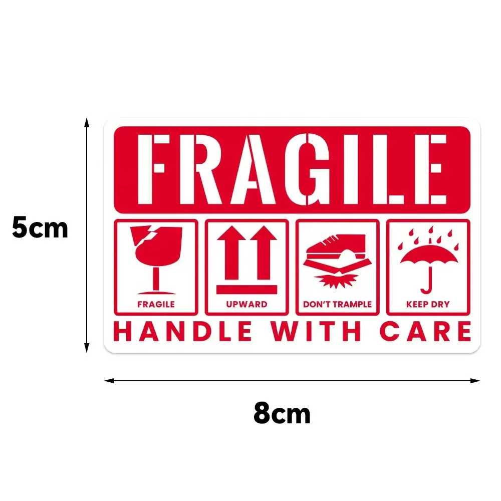 50 개/가방 도매 레드 전송 경고 접착 라벨 스티커 깨지기 쉬운 제품 상품 익스프레스 외부 포장