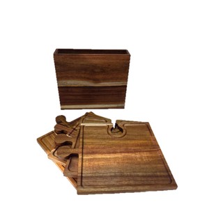 Acacia Wood <b>Snack</b> <b>Tray</b> Set 4-Piece With Handle For Dessert Serving - Product Image 5