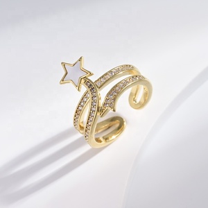 Bague étoile en argent sterling 925 plaqué or, prix d'usine, mode 2026, avec pierre naturelle délicate et étoile ouverte en émeraude et coquillage - Product Image 1