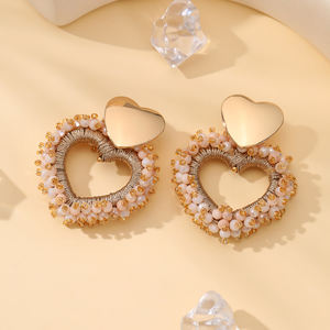 Pendientes de Cuentas de Cristal Hechos a Mano al por Mayor, Modernos, Multicolores, con Forma de Corazón, Largos y Elegantes para Mujer - Product Image 3