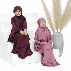 Loriya Hot Sale <b>Girls</b> Children's Hijab Dress Cute Satin 2-Piece Breathable Polyester <b>Abaya</b> Set Traditional Middle East Muslim - Product Image 1