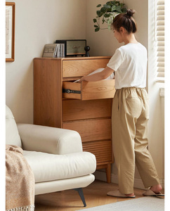 <span class=keywords><strong>Commode</strong></span> étroite à 5 <span class=keywords><strong>tiroirs</strong></span> <span class=keywords><strong>en</strong></span> chêne massif, style moderne minimaliste, avec <span class=keywords><strong>tiroirs</strong></span> cannelés et pieds coniques, pour chambre à coucher - Product Image 6