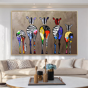 Personalizado al por mayor hecho a mano gran lienzo pared arte hogar decorativo estilo dibujos animados pintura al óleo de <span class=keywords><strong>cebra</strong></span> <span class=keywords><strong>cuadro</strong></span> pintado a mano - Product Image 3