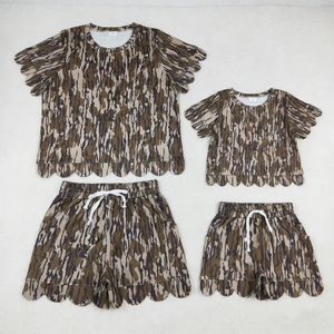 Wholesale Girls <b>Maroon</b> Scallop Trim Sleeveless <b>Top</b> Shorts Set Casual Summer Outfits Matching Family Style - Product Image 4