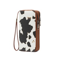 Dompet Wanita Motif Sapi Leopard Gaya Barat Trendi, Kapasitas Besar, Resleting, Dilengkapi Tali Selempang, Bahan Kulit PU, Dompet Panjang