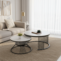 Ensemble de table basse extensible moderne et durable avec plateau en pierre frittée et pieds en métal pour le salon