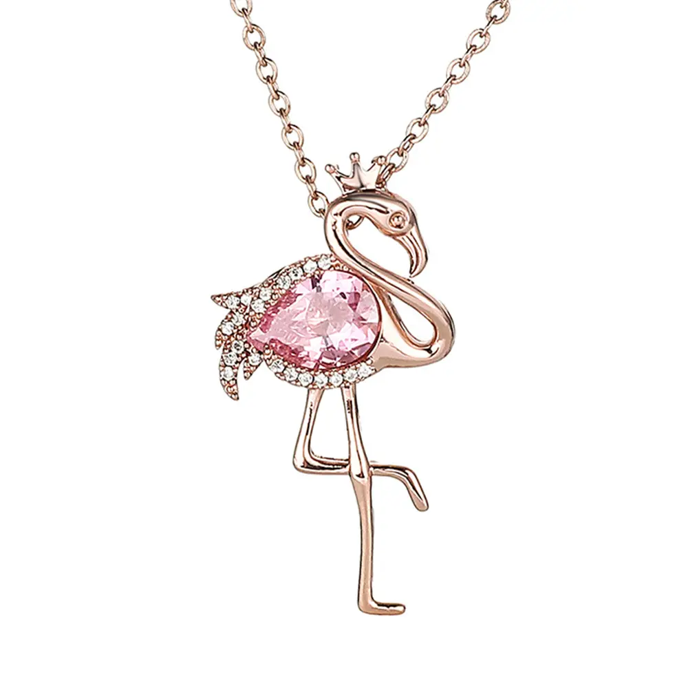 Collar De Boda; Фламинго Позолоченные большая птица розовый бриллиантового колье Фламинго ожерелье для женщин