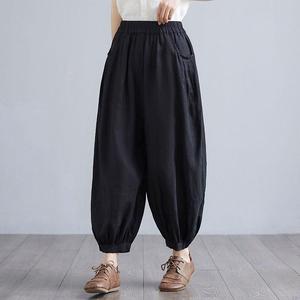 2024 Lente Zomer Nieuwe Polyester Artistieke Dames Elastische Taille Harembroeken Losse Casual Negen-punts Wijde Pijpen Lantaarnbroeken - Product Image 3