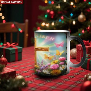 He Is Risen 2D Flat Painting <b>Ceramic</b> <b>Mug</b> 11oz Heat Changing Cup Religious Gift - Product Image 2
