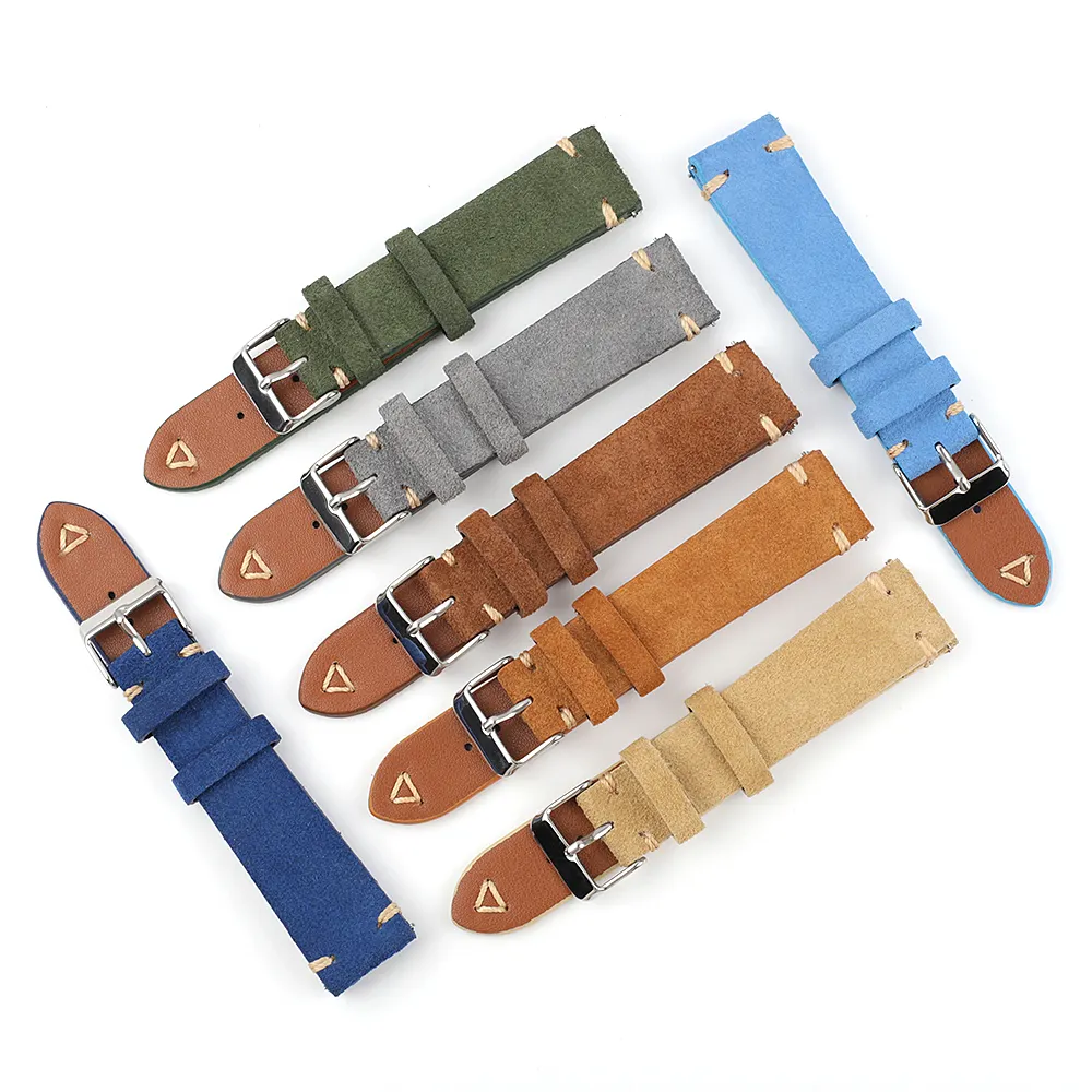 Suede Watch Strap Genuine Leather Retro Gray Brown Watchbands 20mm 22mm Stitching Wristband Replacement Band Watch Parts