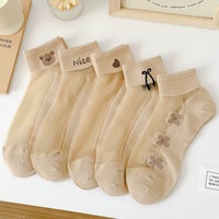 Chaussettes courtes décontractées pour femme, en coton, absorbantes, respirantes, motif dessin animé, transparentes, style Instagram