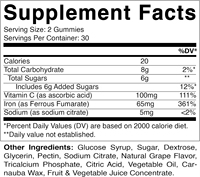 Gummies multivitaminées VitaHall Vegan Iron & Vitamin C pour adultes, soutien énergétique et immunitaire