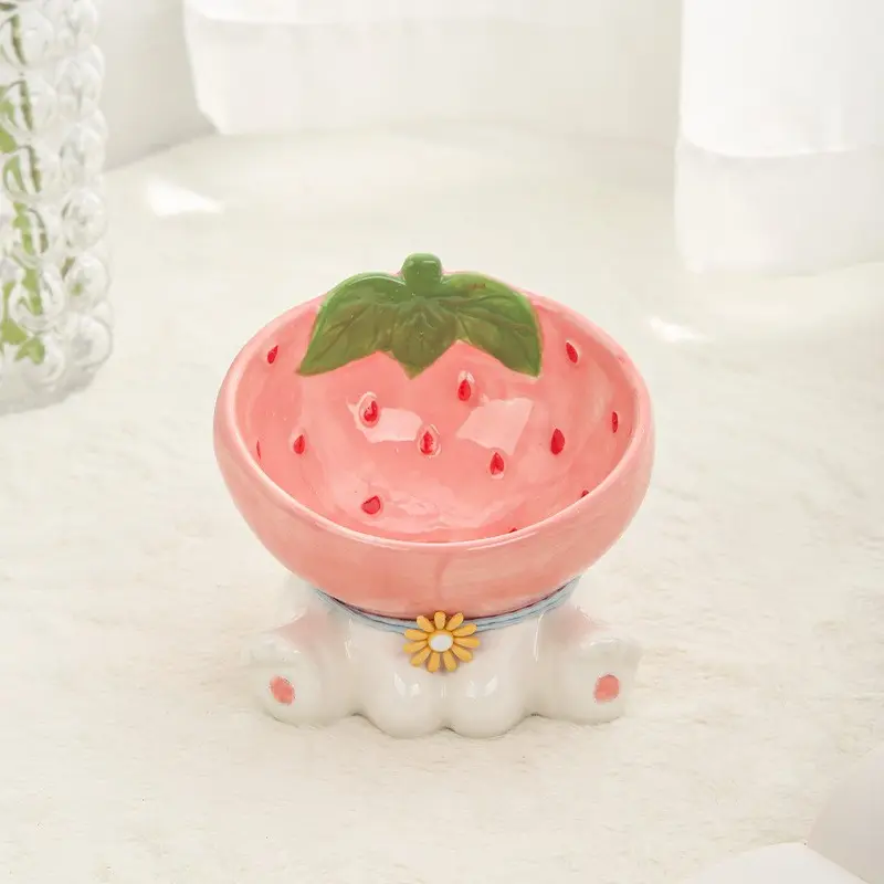 Bols pour animaux de compagnie Nouveau bol en céramique surélevé en forme de fruit conçu Bol à eau pour nourriture pour chat et chien à col haut avec fond antidérapant