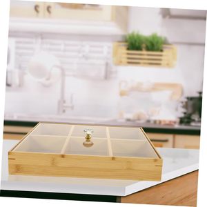 Bamboo <b>Storage</b> <b>Tray</b> With Lid 6 Compartments Rectangle Snack Organizer Kitchen Use - Product Image 1