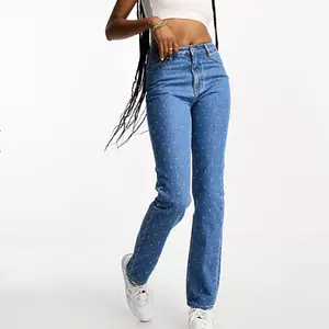 Fashion Wholesale Price Ladies Trendy Wash High Waist Casual Straight Jeans For Women Customized Girls Jeans Denim Pant