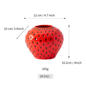Vase en céramique fraise rouge, rose, vert clair, 4-8 pouces, décoration de table pour la maison, cadeau durable, style nordique exquis - Product Image 5