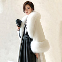Manteau en fausse fourrure de vison pour femme, style occidental, long manteau en fausse fourrure de vison européen, col et poignets en fausse fourrure de renard