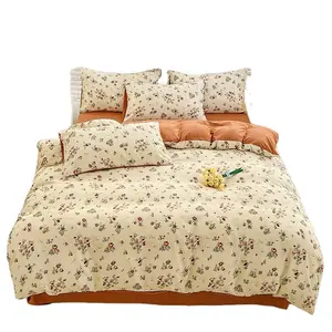 Poly Cotton Duvet Cover Set Flora Design-C Bedding Set Reversible Microfiber Duvet Cover Bed Sheet Pillowcase Bedding Set