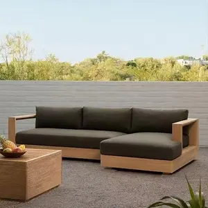 Muebles modernos de madera de teca con cojines, juego de sofá para sala de estar, Patio, Hotel, sofá de esquina seccional para jardín al aire libre, precio barato