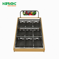 Highbright Commerciële Supermarkt Aanpasbaar Ontwerp Hoge Capaciteit Zwaarbelastbaar Houten Metalen Gepolijste Vrijstaande Display Stand