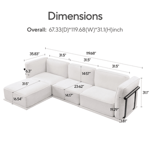 Elegante Sofá Seccional Convertible Cloud, Sofá Cama Modular Tapizado en Corduroy con Reposabrazos Cuadrados, Cómodo - Product Image 5