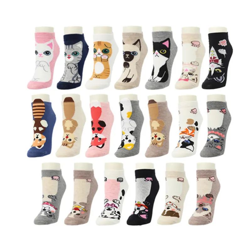 YUELI ถุงเท้าลายการ์ตูนสำหรับผู้หญิง,ถุงเท้าผ้าฝ้ายลายแมวสุนัขน่ารักสำหรับฤดูร้อนเกาหลีใหม่ปี2022