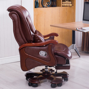 Chaise de bureau exécutive moderne en cuir véritable, structure en bois massif, base en aluminium, pivotante, hauteur réglable, mobilier <span class=keywords><strong>Cosmo</strong></span> Meridian - Product Image 4