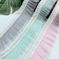 Col en dentelle coloré en maille douce de polyester de 6 cm de large avec perles, volants et franges, bordure 3D pour accessoires de vêtements et jupes