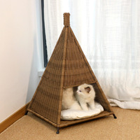 Imitations-Rattan Haustierbett, Atmungsaktives Kühles Katzenhaus für den Sommer, Umweltfreundliches Material, Geeignet für Katzen & Hunde