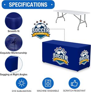 Housse <span class=keywords><strong>de</strong></span> table rectangulaire ajustée en polyester durable avec logo personnalisé, 4, 6 et 8 pieds, toutes couleurs, pour salons professionnels, événements commerciaux, publicité - Product Image 4