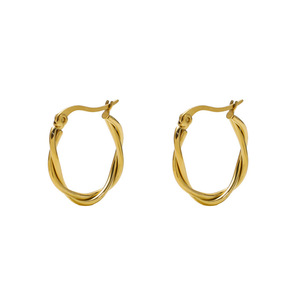 Geometric Twisted Hoop Earrings Gold Stainless Steel Fashion Jewelry - Product Image 5