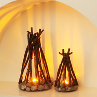 Lampe de nuit 3D rétro en forme de branche, LED créative faite à la main, effet feu de joie, décoration de table