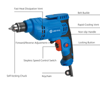 Perceuse à percussion ADTO 400W 220V, 0-4300 tr/min, vitesse variable, moteur à balais, perceuse électrique pour la construction, la rénovation, le perçage du métal et du bois