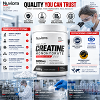 Créatine monohydrate en poudre 100% pure en gros pour les athlètes de gym, hommes et femmes, 500g, soutien à la puissance et à la force pendant l'entraînement, HALAL