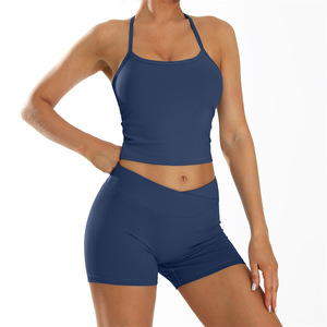Conjunto de <span class=keywords><strong>Ropa</strong></span> de <span class=keywords><strong>Yoga</strong></span> para Mujer, Secado Rápido, Nailon + Spandex, <span class=keywords><strong>Ropa</strong></span> Deportiva para Todas las Temporadas, Chaleco de <span class=keywords><strong>Yoga</strong></span> para Correr al Aire Libre, Conjunto Deportivo Corto - Product Image 1