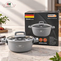 FOURM Casserole en aluminium moulé antiadhésive en granit de 30 cm avec couvercle en verre, ustensiles de cuisine en gros