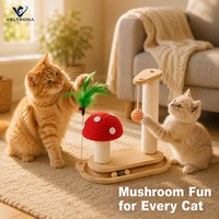 Ensemble de griffoirs pour chat en forme de champignon avec piste à balle et baguette à plumes, jouet multifonction en bois pour chats d'intérieur et chatons